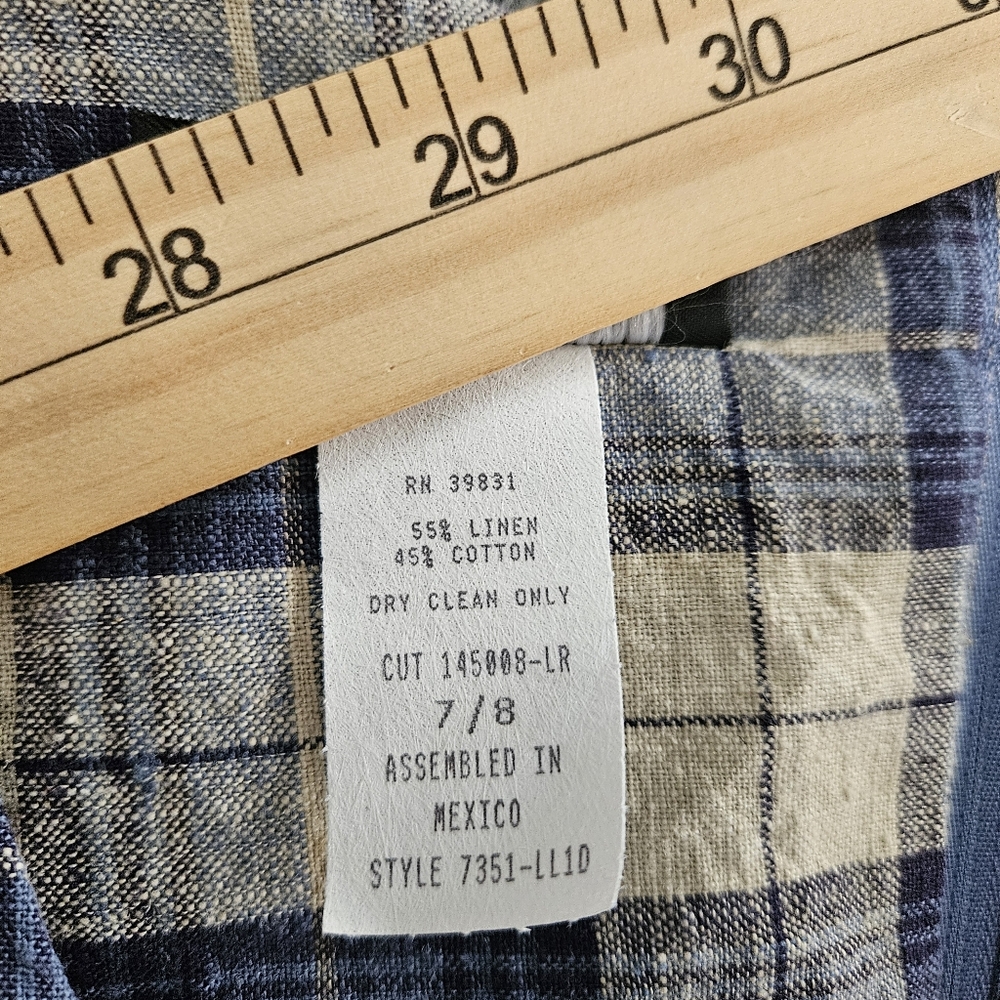 Vintage 90s My Michelle Blue Plaid Mini Dress 7/8 XS Short Sleeve Linen Grunge - Picture 4 of 14